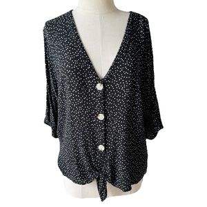 LUQ Black Polka-Dot Tie Front